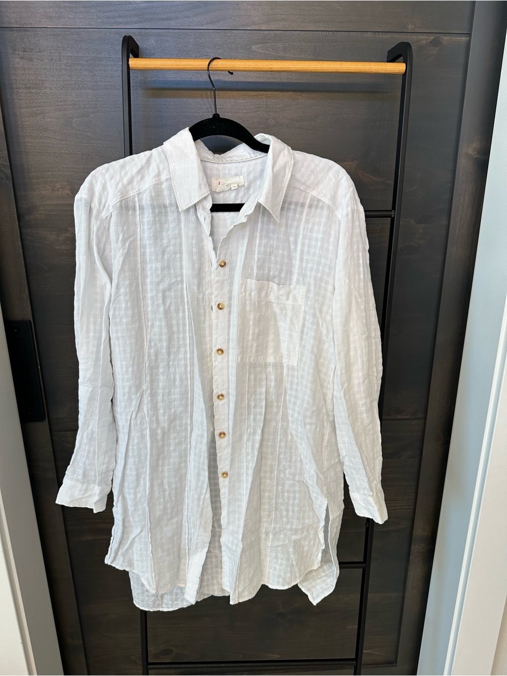 Anthropologie White Textured Casual Button-Down Shirt